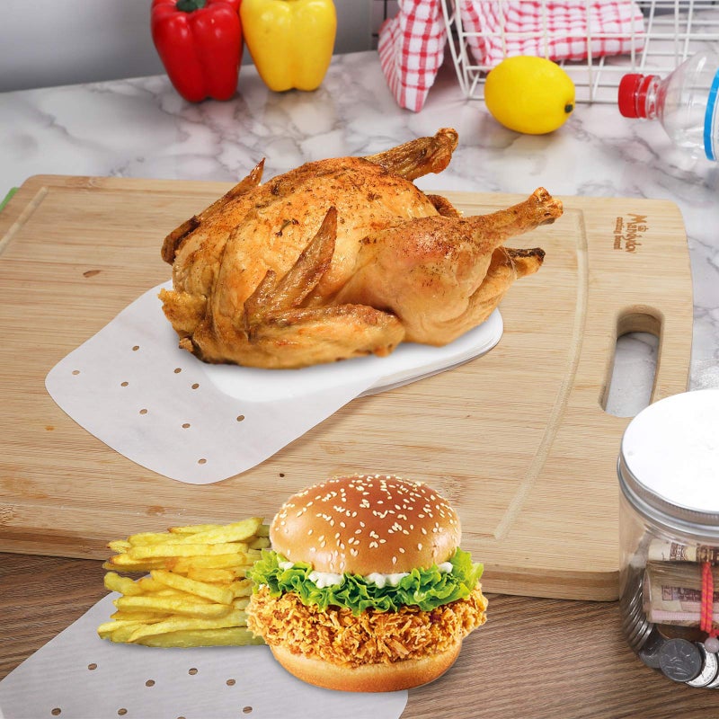 Secfanya Air Fryer Disposable Paper Liners,Set of 100ï¼Œ8.5 inch Square Air Fryer Paper,Premium Perforated Parchment Steaming Papers,Non-stick Steamer Mat,Baking,Cooking,Steaming - Image 3